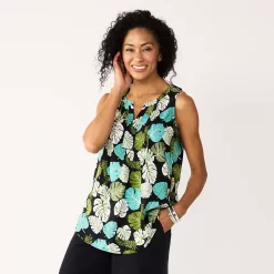 Women's Croft & Barrow® Pintuck Splitneck Sleeveless Top -Outlet Croft & Barrow Store 4799269 Olive Palm