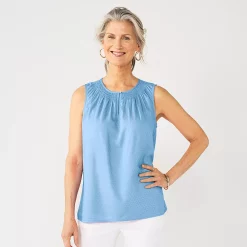 Women's Croft & Barrow® Pintuck Splitneck Sleeveless Top -Outlet Croft & Barrow Store 4799269 Peri Blue