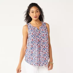 Women's Croft & Barrow® Pintuck Splitneck Sleeveless Top -Outlet Croft & Barrow Store 4799269 Pink Ditsy Floral
