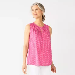 Women's Croft & Barrow® Pintuck Splitneck Sleeveless Top -Outlet Croft & Barrow Store 4799269 Pink Geo