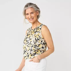 Women's Croft & Barrow® Pintuck Splitneck Sleeveless Top -Outlet Croft & Barrow Store 4799269 Yellow Garden