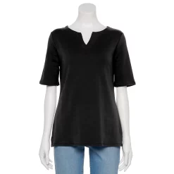 Women's Croft & Barrow® Elbow-Sleeve Splitneck Top -Outlet Croft & Barrow Store 4887344 Black