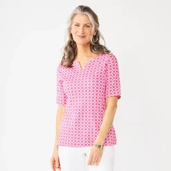 Outlet Croft & Barrow Store 50 Women's Croft & Barrow® Elbow-Sleeve Splitneck Top