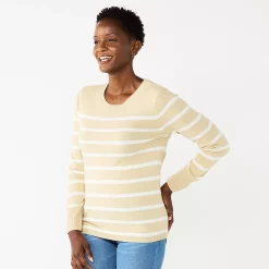 Women's Croft & Barrow® Extra Soft Crewneck Sweater -Outlet Croft & Barrow Store 4922627 Beige Stripe