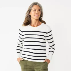 Women's Croft & Barrow® Extra Soft Crewneck Sweater -Outlet Croft & Barrow Store 4922627 Navy Stripe