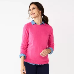 Women's Croft & Barrow® Extra Soft Crewneck Sweater -Outlet Croft & Barrow Store 4922627 Pink