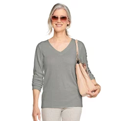 Women's Croft & Barrow® The Extra Soft V-Neck Sweater -Outlet Croft & Barrow Store 4922640 Grey