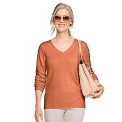 Women's Croft & Barrow® The Extra Soft V-Neck Sweater -Outlet Croft & Barrow Store 4922640 Orange Heather