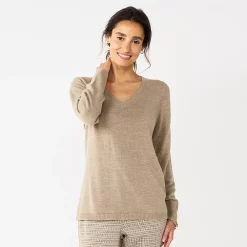 Women's Croft & Barrow® The Extra Soft V-Neck Sweater -Outlet Croft & Barrow Store 4922640 Otter Heather