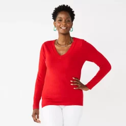 Women's Croft & Barrow® The Extra Soft V-Neck Sweater -Outlet Croft & Barrow Store 4922640 Red
