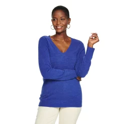 Women's Croft & Barrow® The Extra Soft V-Neck Sweater -Outlet Croft & Barrow Store 4922640 Royal Blue Heather