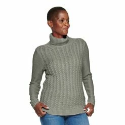Women's Croft & Barrow® Extra Soft Cable-Knit Turtleneck Sweater -Outlet Croft & Barrow Store 4924265 Coal Heather
