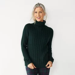 Women's Croft & Barrow® Extra Soft Cable-Knit Turtleneck Sweater -Outlet Croft & Barrow Store 4924265 Green