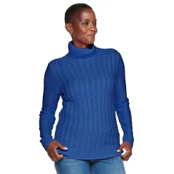 Women's Croft & Barrow® Extra Soft Cable-Knit Turtleneck Sweater -Outlet Croft & Barrow Store 4924265 Royal Blue Heather