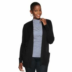 Women's Croft & Barrow® Classic Ribbed Open-Front Cardigan -Outlet Croft & Barrow Store 4959669 Black