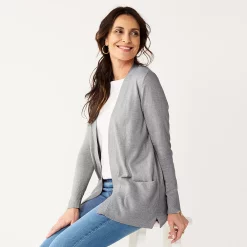 Women's Croft & Barrow® Classic Ribbed Open-Front Cardigan -Outlet Croft & Barrow Store 4959669 Coal Heather