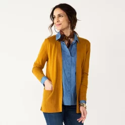Women's Croft & Barrow® Classic Ribbed Open-Front Cardigan -Outlet Croft & Barrow Store 4959669 Gold