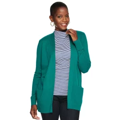 Women's Croft & Barrow® Classic Ribbed Open-Front Cardigan -Outlet Croft & Barrow Store 4959669 Green