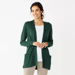 Women's Croft & Barrow® Classic Ribbed Open-Front Cardigan -Outlet Croft & Barrow Store 4959669 Green Nep