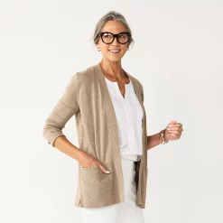 Women's Croft & Barrow® Classic Ribbed Open-Front Cardigan -Outlet Croft & Barrow Store 4959669 Mushroom