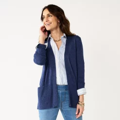 Women's Croft & Barrow® Classic Ribbed Open-Front Cardigan -Outlet Croft & Barrow Store 4959669 Navy Marl