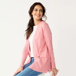 Women's Croft & Barrow® Classic Ribbed Open-Front Cardigan -Outlet Croft & Barrow Store 4959669 Pink