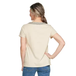 Women's Croft & Barrow® Embroidered V-Neck Top -Outlet Croft & Barrow Store 4961153 ALT