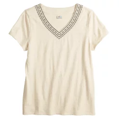 Women's Croft & Barrow® Embroidered V-Neck Top -Outlet Croft & Barrow Store 4961153 ALT5
