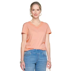 Women's Croft & Barrow® Embroidered V-Neck Top -Outlet Croft & Barrow Store 4961153 Pink Crepe