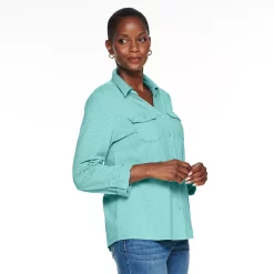 Women's Croft & Barrow® Soft Roll-Tab Shirt -Outlet Croft & Barrow Store 4971863 Teal