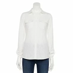 Women's Croft & Barrow® Soft Roll-Tab Shirt -Outlet Croft & Barrow Store 4971863 White