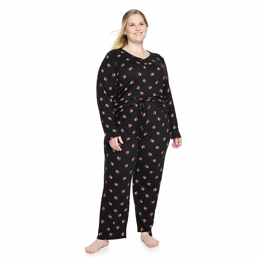 Plus Size Croft & Barrow® Textured Knit Henley Long Sleeve Pajama Top & Pajama Pants Sleep Set 4 Plus Size Croft & Barrow® Textured Knit Henley Long Sleeve Pajama Top & Pajama Pants Sleep Set - Image 4