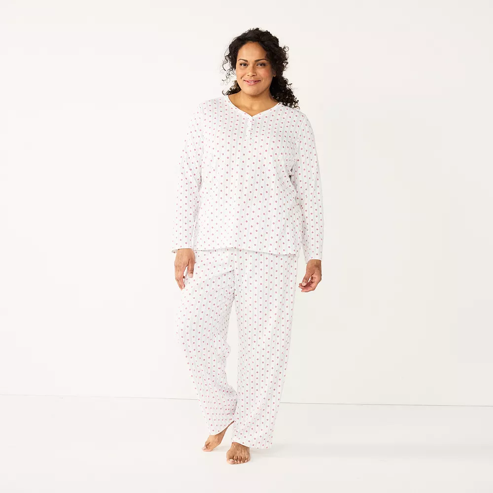 Plus Size Croft & Barrow® Textured Knit Henley Long Sleeve Pajama Top & Pajama Pants Sleep Set 2 Plus Size Croft & Barrow® Textured Knit Henley Long Sleeve Pajama Top & Pajama Pants Sleep Set - Image 2