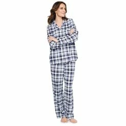 Women's Croft & Barrow® Flannel Long Sleeve Pajama Shirt & Pajama Pants Set -Outlet Croft & Barrow Store 5032546 Blue Plaid