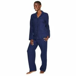 Women's Croft & Barrow® Flannel Long Sleeve Pajama Shirt & Pajama Pants Set -Outlet Croft & Barrow Store 5032546 Navy Solid