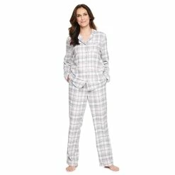 Women's Croft & Barrow® Flannel Long Sleeve Pajama Shirt & Pajama Pants Set -Outlet Croft & Barrow Store 5032546 Pink Plaid