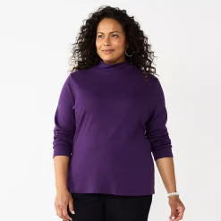 Plus Size Croft & Barrow® Essential Mockneck Top -Outlet Croft & Barrow Store 5035951 Black Berry Cordial