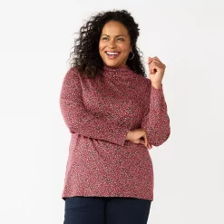 Plus Size Croft & Barrow® Essential Mockneck Top -Outlet Croft & Barrow Store 5035951 Dark Pink Micro Floral