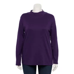 Plus Size Croft & Barrow® Essential Mockneck Top -Outlet Croft & Barrow Store 5035951 Deep Purple