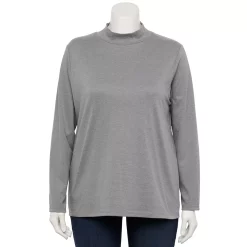 Plus Size Croft & Barrow® Essential Mockneck Top -Outlet Croft & Barrow Store 5035951 Heather Gray