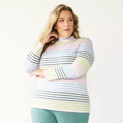 Plus Size Croft & Barrow® Essential Mockneck Top -Outlet Croft & Barrow Store 5035951 Multi Stripe