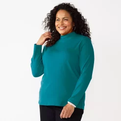 Plus Size Croft & Barrow® Essential Mockneck Top -Outlet Croft & Barrow Store 5035951 Night Life Teal