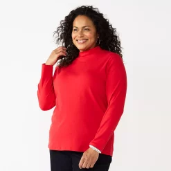 Plus Size Croft & Barrow® Essential Mockneck Top -Outlet Croft & Barrow Store 5035951 Red