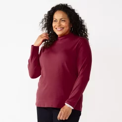 Plus Size Croft & Barrow® Essential Mockneck Top -Outlet Croft & Barrow Store 5035951 Red Silk