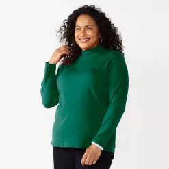 Plus Size Croft & Barrow® Essential Mockneck Top -Outlet Croft & Barrow Store 5035951 Woodland Green