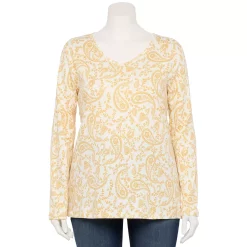 Plus Size Croft & Barrow® Essential V-Neck Top -Outlet Croft & Barrow Store 5036908 Cream Easy Paisley