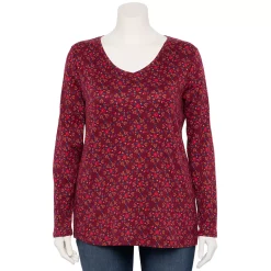 Plus Size Croft & Barrow® Essential V-Neck Top -Outlet Croft & Barrow Store 5036908 Dark Pink Festive Mark