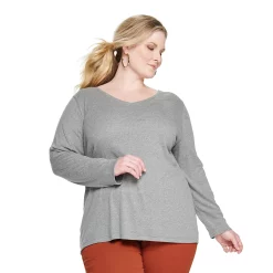 Plus Size Croft & Barrow® Essential V-Neck Top -Outlet Croft & Barrow Store 5036908 Lead Heather