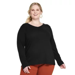 Plus Size Croft & Barrow® Essential V-Neck Top -Outlet Croft & Barrow Store 5036908 Mineral Black