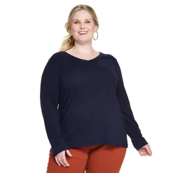 Plus Size Croft & Barrow® Essential V-Neck Top -Outlet Croft & Barrow Store 5036908 Navy